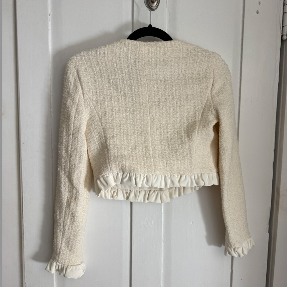NWT PINKO Ruffle-Detail Cropped Tweed Jacket - Picture 3 of 5